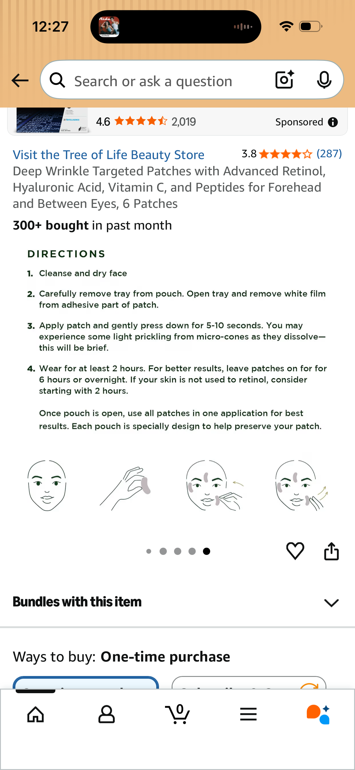 Deep Wrinkle Targeted Patches with Advanced Retinol, Hyaluronic Acid, Vitamin C, and Peptides for Forehead and Between Eyes, 6 Patches