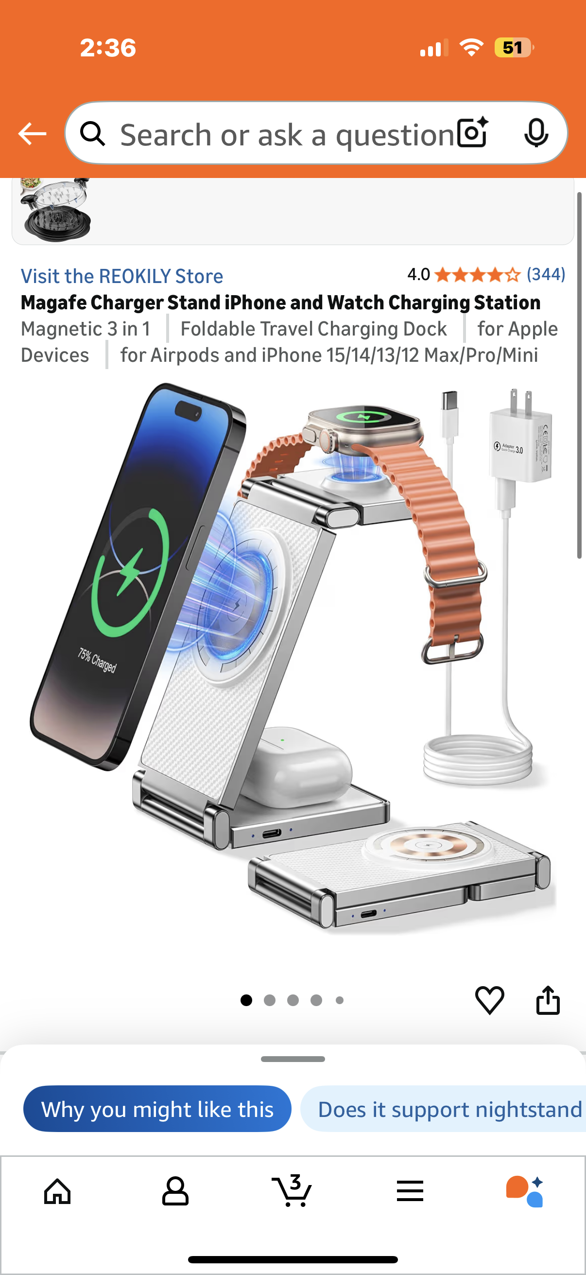 Magafe Charger Stand iPhone and Watch Charging Station Magnetic 3 in 1 Foldable Travel Charging Dock for Apple Devices for Airpods and iPhone 15/14/13/12 Max/Pro/Mini