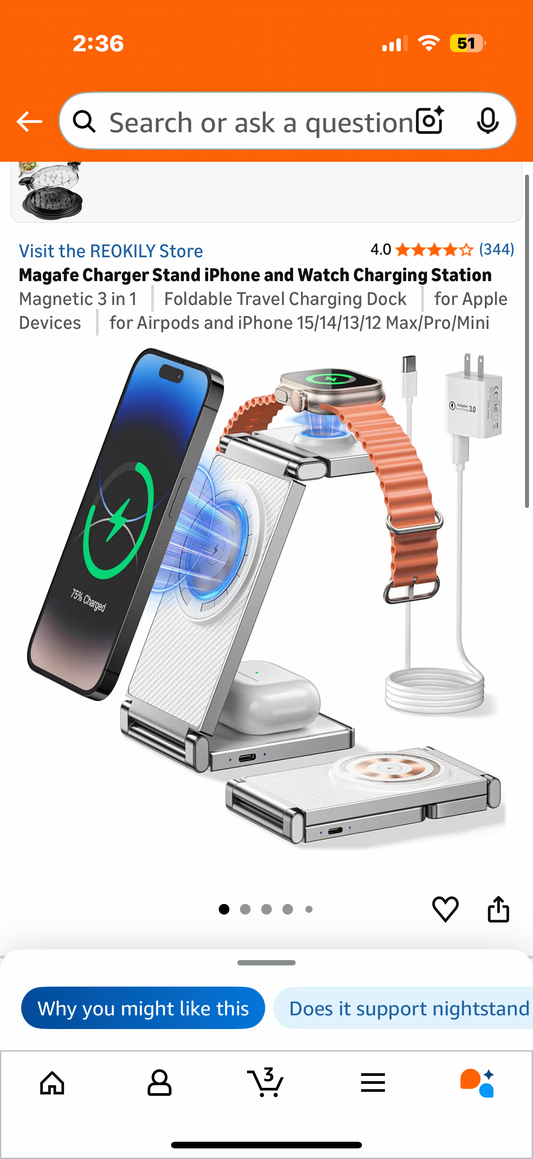 Magafe Charger Stand iPhone and Watch Charging Station Magnetic 3 in 1 Foldable Travel Charging Dock for Apple Devices for Airpods and iPhone 15/14/13/12 Max/Pro/Mini