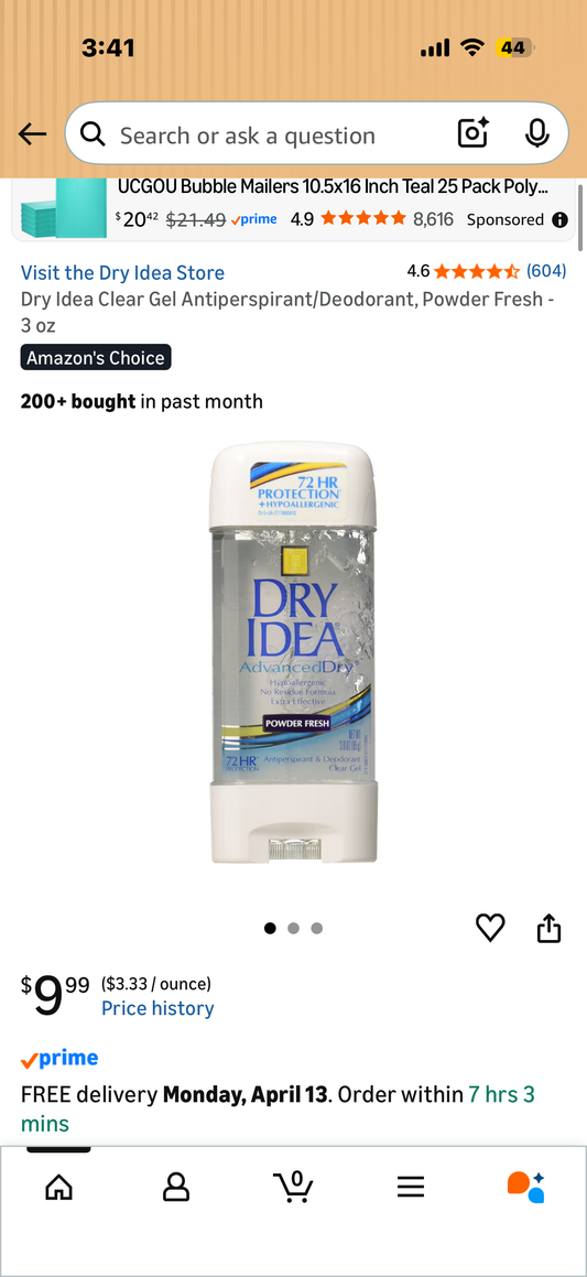 Dry Idea Clear Gel Antiperspirant/Deodorant 3 oz UNSCENTED