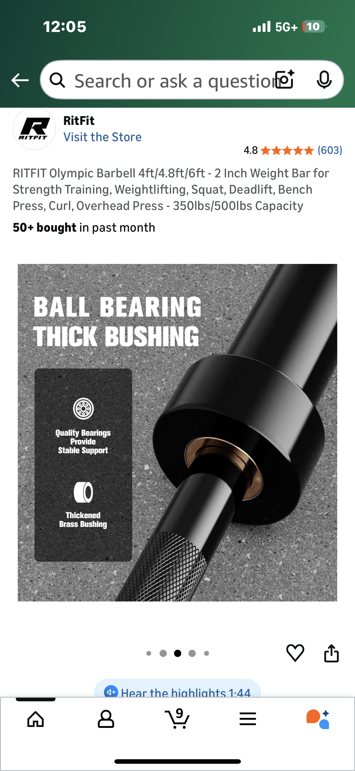 RITFIT Olympic Barbell 6ft - 2 Inch Weight Bar for Strength Training, Weightlifting, Squat, Deadlift, Bench Press, Curl, Overhead Press - 350lbs/500lbs Capacity (W546)