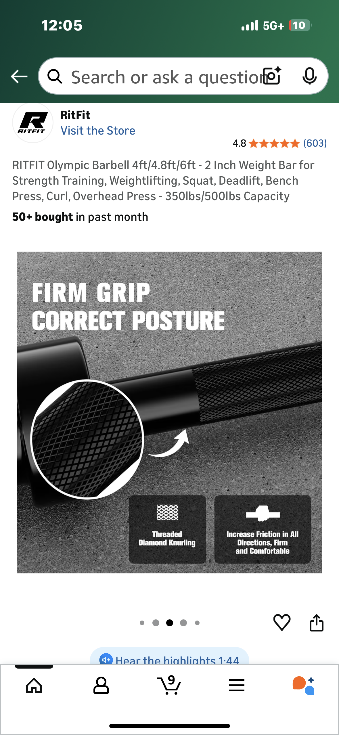 RITFIT Olympic Barbell 6ft - 2 Inch Weight Bar for Strength Training, Weightlifting, Squat, Deadlift, Bench Press, Curl, Overhead Press - 350lbs/500lbs Capacity (W546)