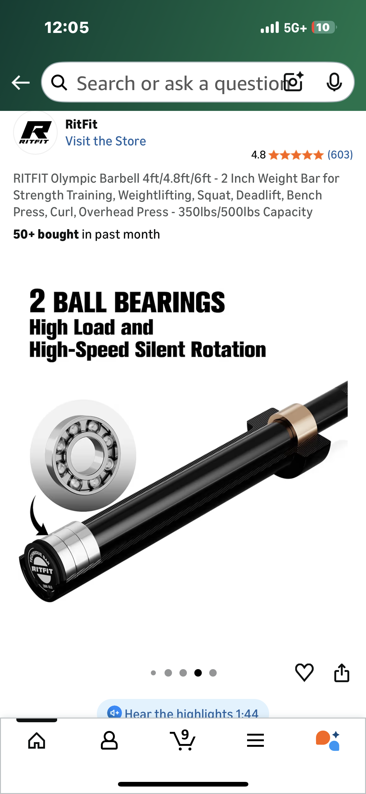 RITFIT Olympic Barbell 6ft - 2 Inch Weight Bar for Strength Training, Weightlifting, Squat, Deadlift, Bench Press, Curl, Overhead Press - 350lbs/500lbs Capacity (W546)