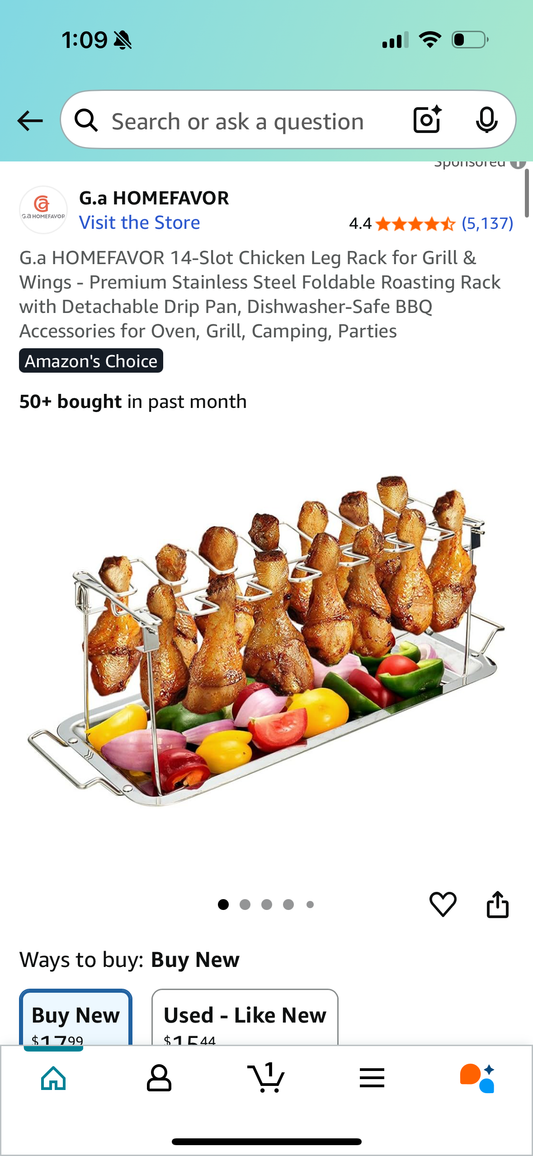 G.a HOMEFAVOR 14-Slot Chicken Leg Rack for Grill & Wings - Premium Stainless Steel Foldable Roasting Rack with Detachable Drip Pan, Dishwasher-Safe BBQ Accessories for Oven, Grill, Camping, Parties