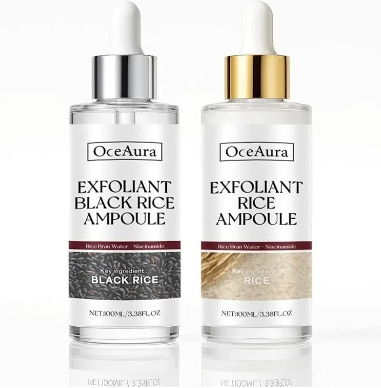 Black and White Rice Peeling Ampoule, 2025 New Soft Rice Exfoliating Face and Body Black and White Rice Exfoliant for All Skin Types 2PCS-(White Rice+Black Rice)