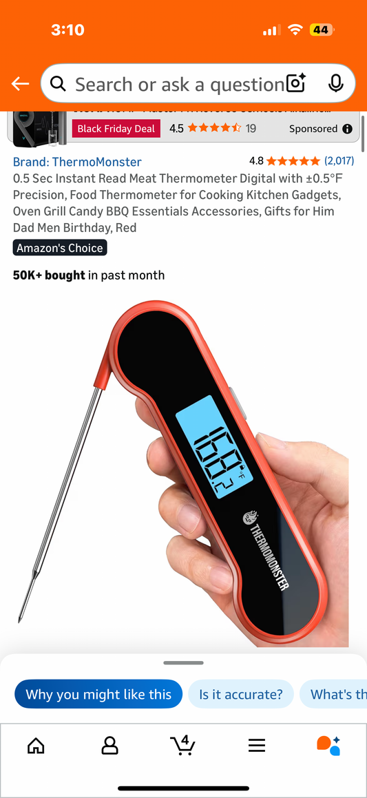 0.5 Sec Instant Read Meat Thermometer Digital with ±0.5℉ Precision, Food Thermometer for Cooking Kitchen Gadgets, Oven Grill Candy BBQ Essentials Accessories, Gifts for Him Dad Men Birthday, Red