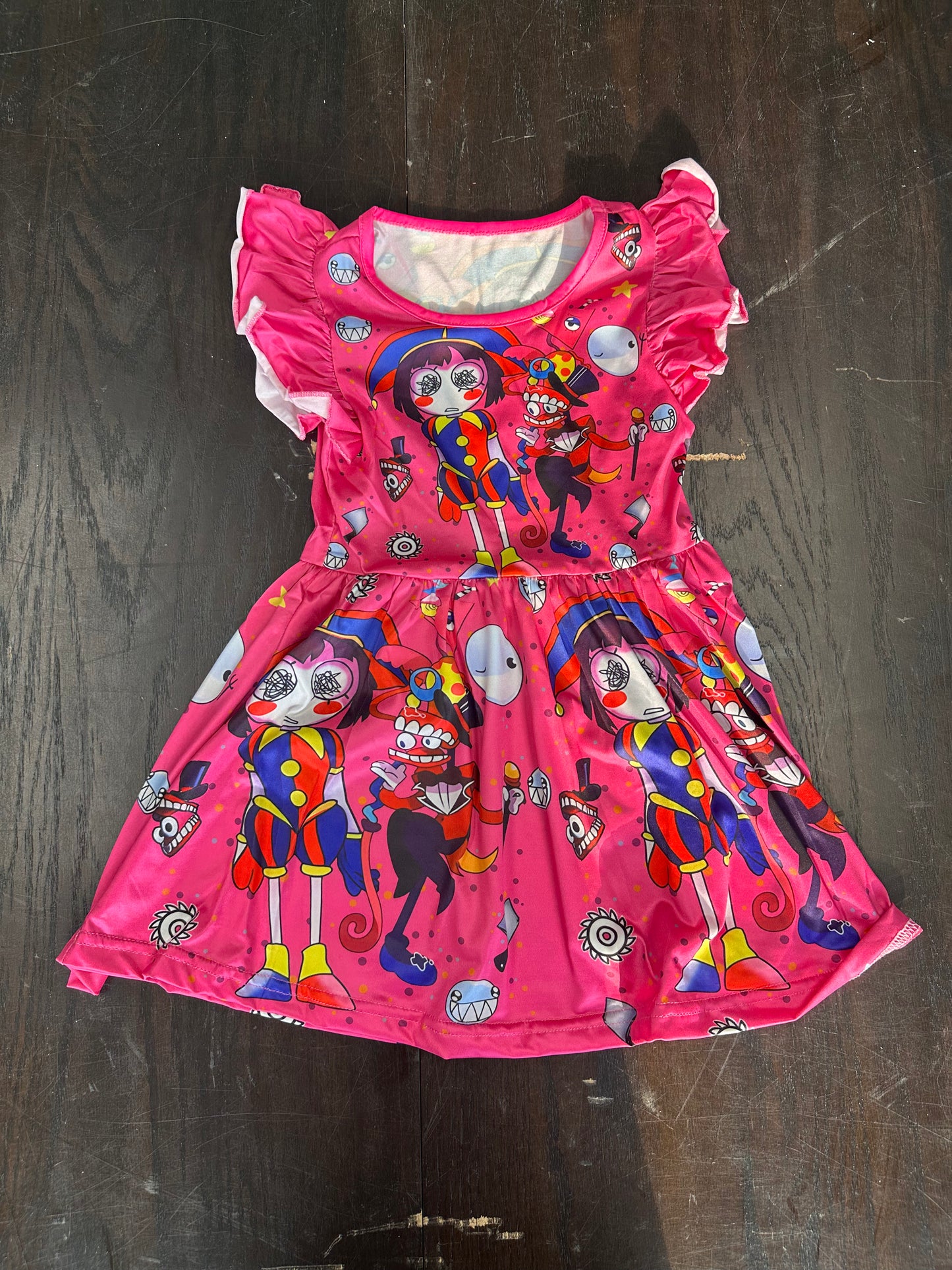 Girls Flutter Sleeve Cartoon Digital Circus Pomei Printed Toddler Dress (Size 4T)