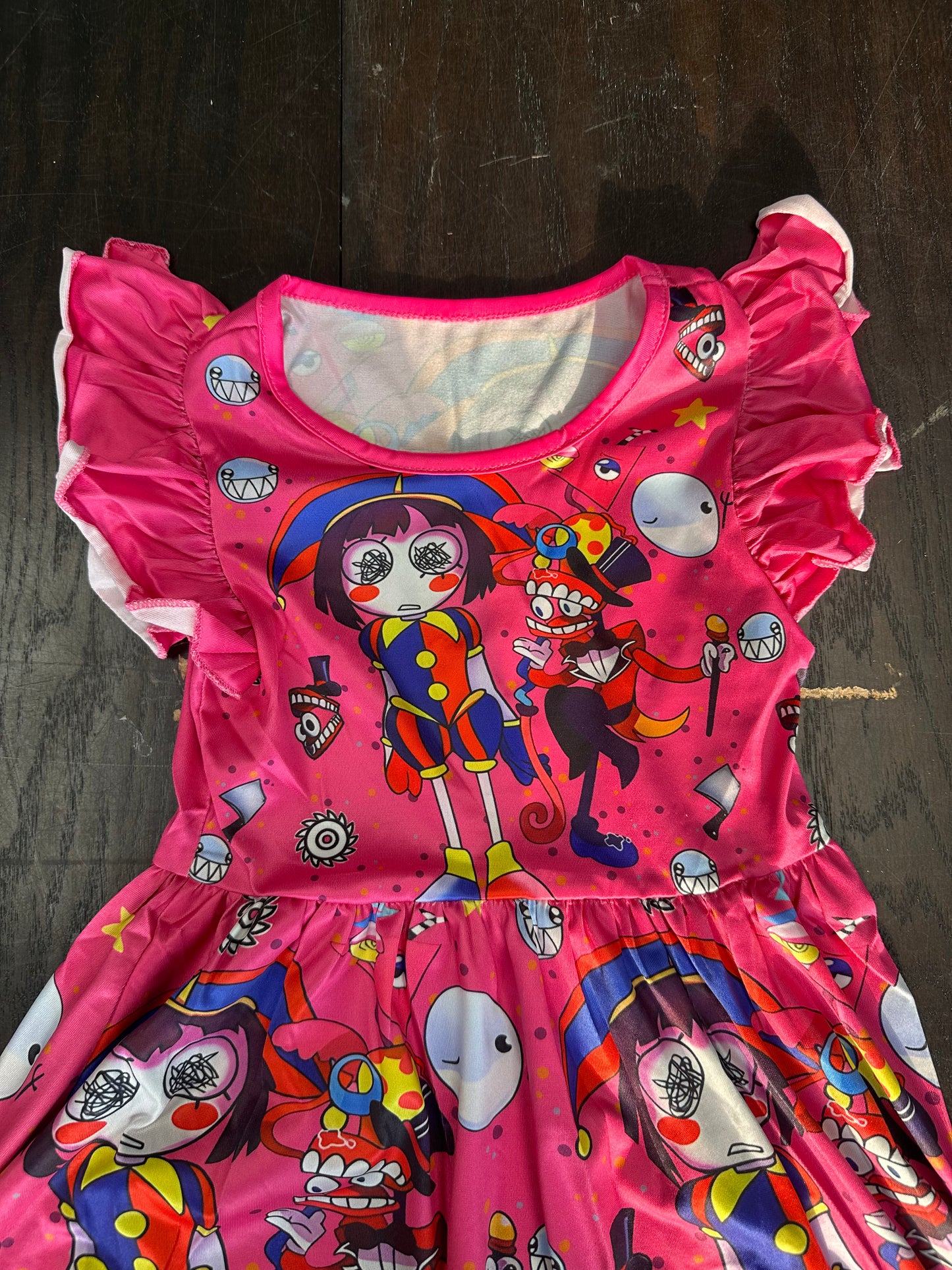 Girls Flutter Sleeve Cartoon Digital Circus Pomei Printed Toddler Dress (Size 4T)