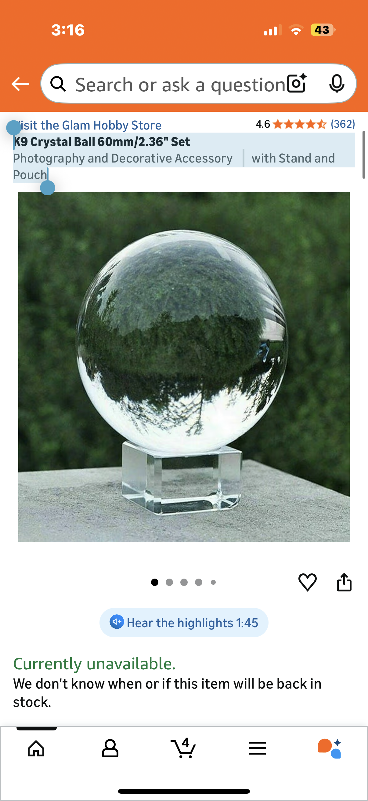 K9 Crystal Ball 60mm/2.36" Set Photography and Decorative Accessory with Stand and Pouch