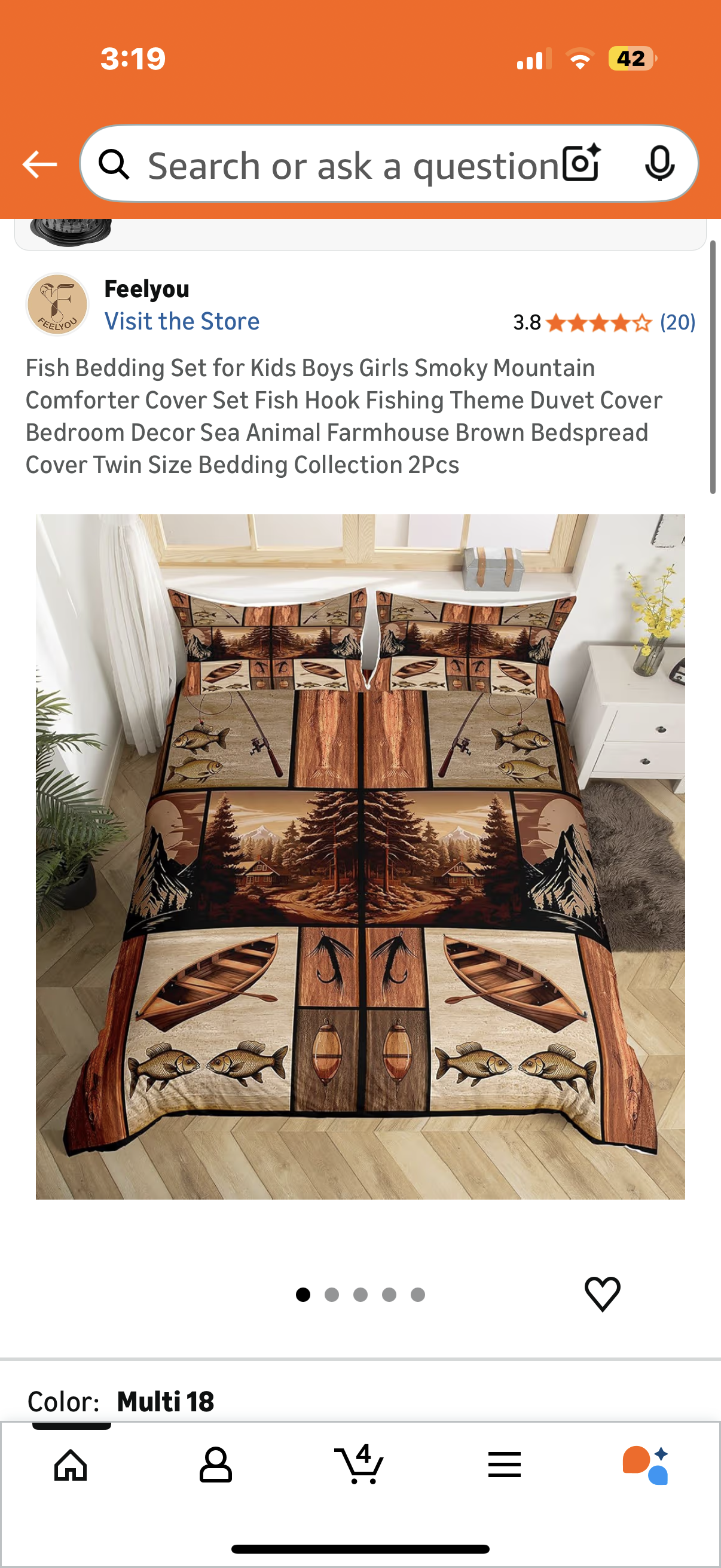 Fish Bedding Set for Kids Boys Girls Smoky Mountain Comforter Cover Set Fish Hook Fishing Theme Duvet Cover Bedroom Decor Sea Animal Farmhouse Brown Bedspread Cover Twin Size Bedding Collection 2Pcs