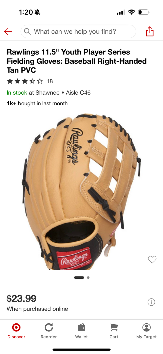 Rawlings 11.5" Youth Player Series Fielding Gloves: Baseball Right-Handed Tan PVC