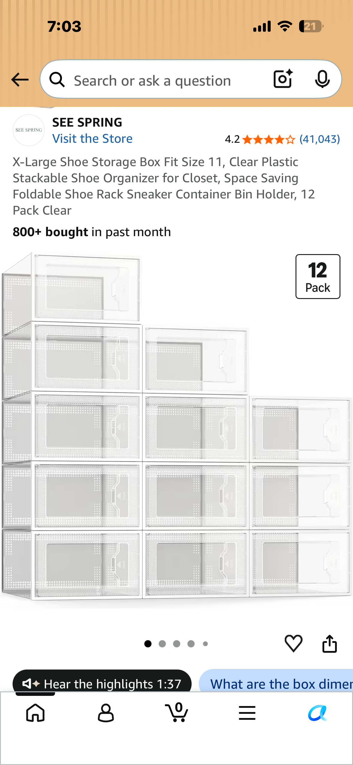 12 Pack Shoe Storage Box, Clear Plastic Stackable Shoe Organizer for Closet, Space Saving Foldable Shoe Rack Sneaker Container Bin Holder