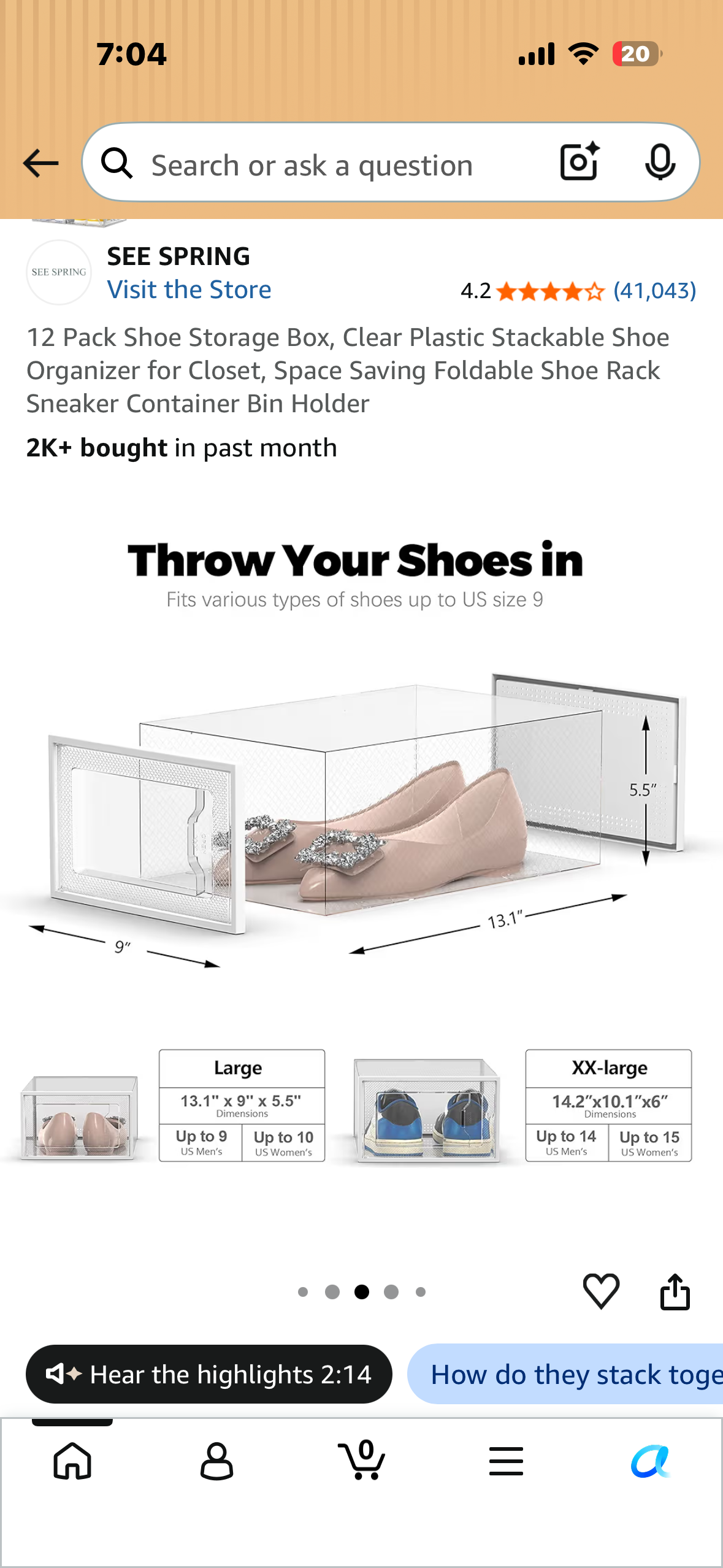 12 Pack Shoe Storage Box, Clear Plastic Stackable Shoe Organizer for Closet, Space Saving Foldable Shoe Rack Sneaker Container Bin Holder