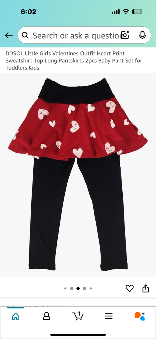 Little Girls Valentines Outfit, Heart Print Sweatshirt Top, Long Pants Skirt, 2pc Set (Size 4T)