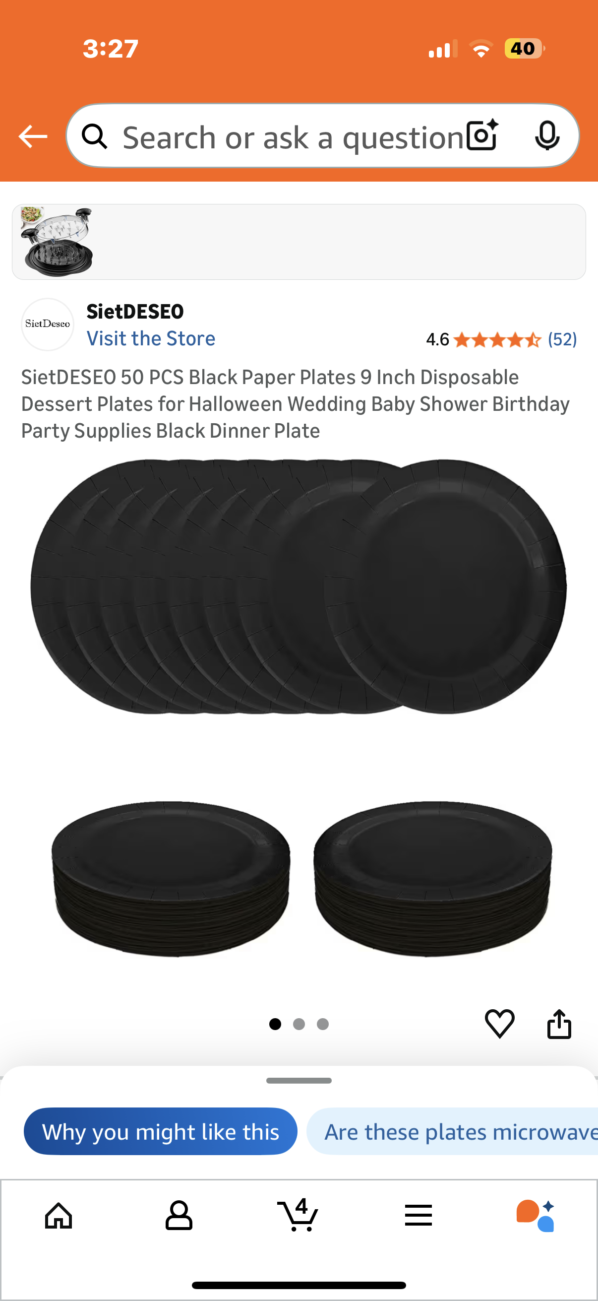 50 PCS Black Paper Plates 9 Inch Disposable Dessert Plates