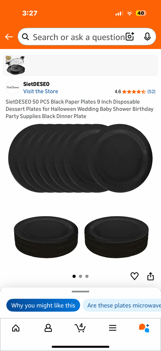 50 PCS Black Paper Plates 9 Inch Disposable Dessert Plates
