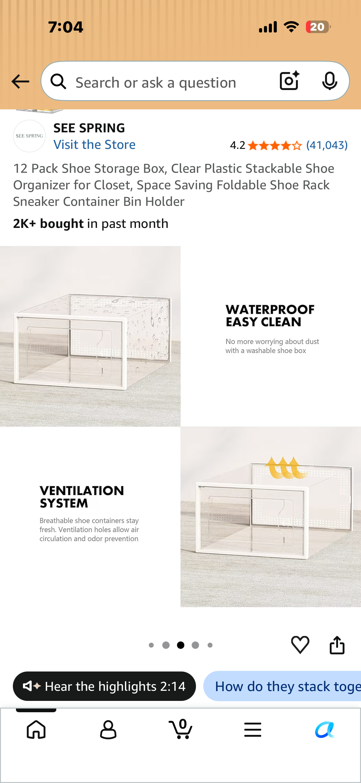 12 Pack Shoe Storage Box, Clear Plastic Stackable Shoe Organizer for Closet, Space Saving Foldable Shoe Rack Sneaker Container Bin Holder