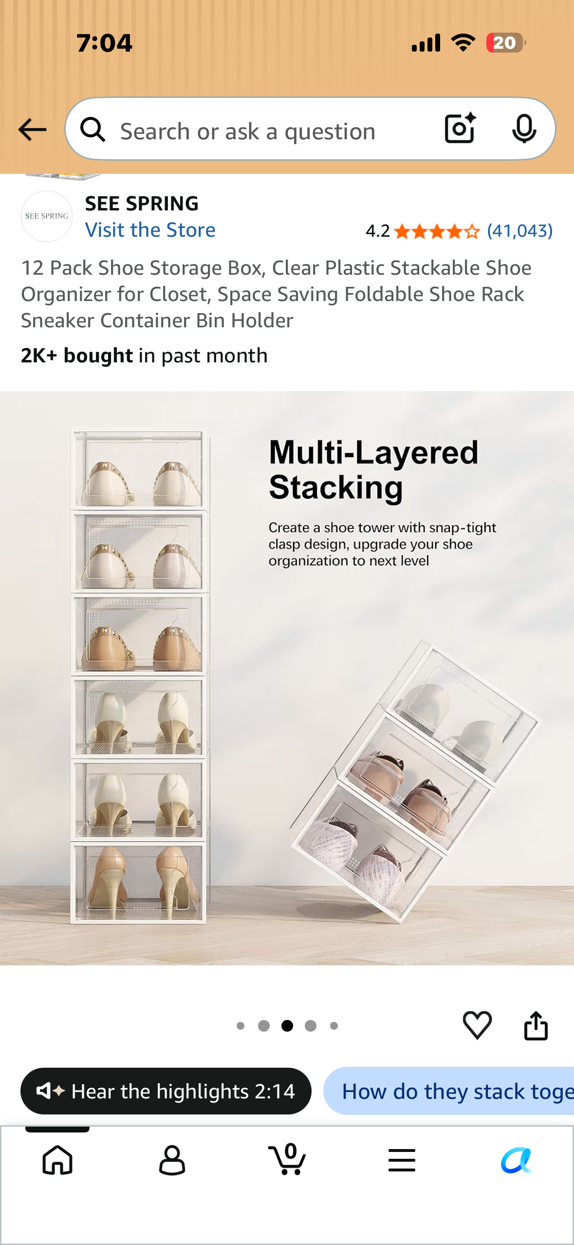 12 Pack Shoe Storage Box, Clear Plastic Stackable Shoe Organizer for Closet, Space Saving Foldable Shoe Rack Sneaker Container Bin Holder