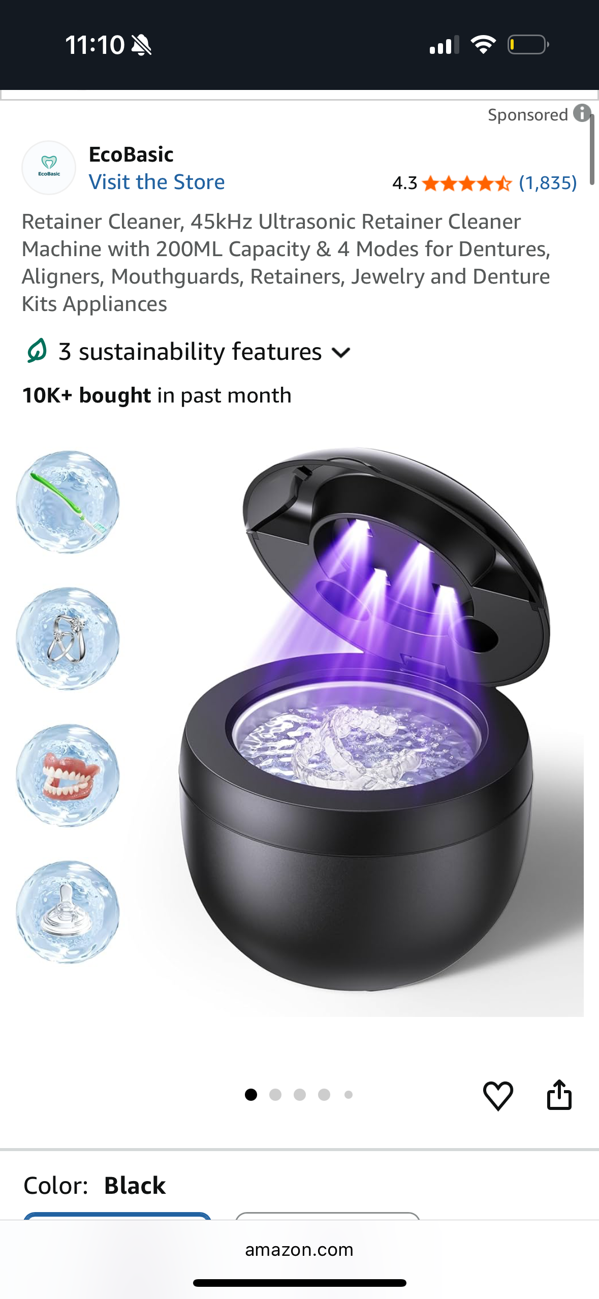 Ultrasonic Retainer Cleaner U-V Light for Dentures, 45kHz Mouth Guard, Aligner, Toothbrush Head, Jewelry, Portable Cleaner for All Dental Appliances at-Home or Travel 200ML