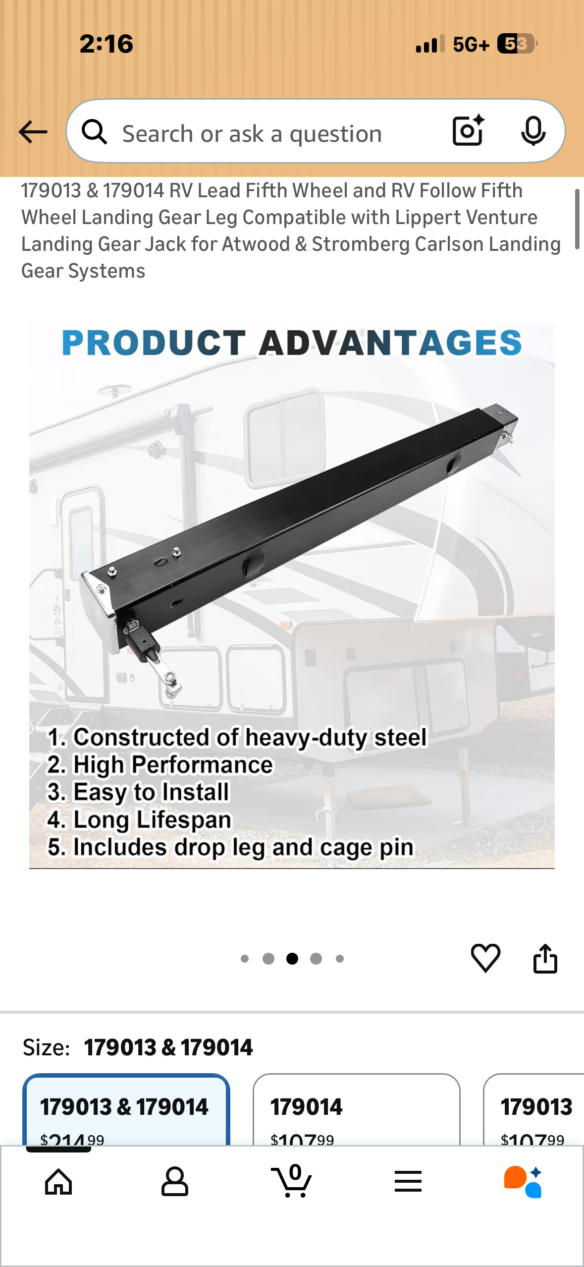 179013 & 179014 RV Lead Fifth Wheel Leg and RV Follow Fifth Wheel Landing Gear Leg, Compatible with Lippert Venture Landing Gear Jack for Atwood & Stromberg Carlson Landing Gear Systems (G1038)