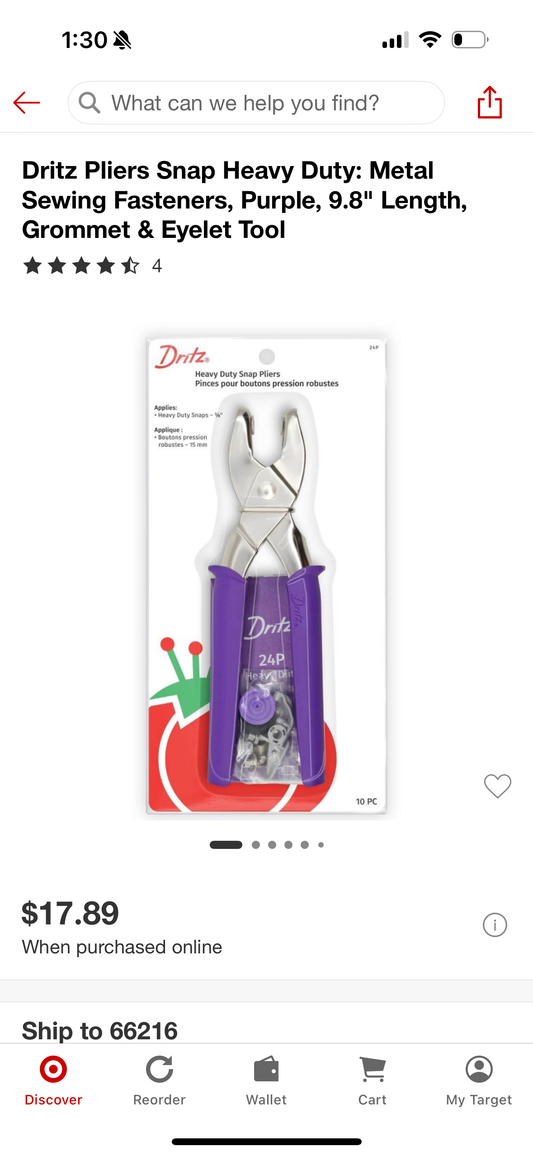 Dritz Pliers Snap Heavy Duty: Metal Sewing Fasteners, Purple, 9.8" Length, Grommet & Eyelet Tool