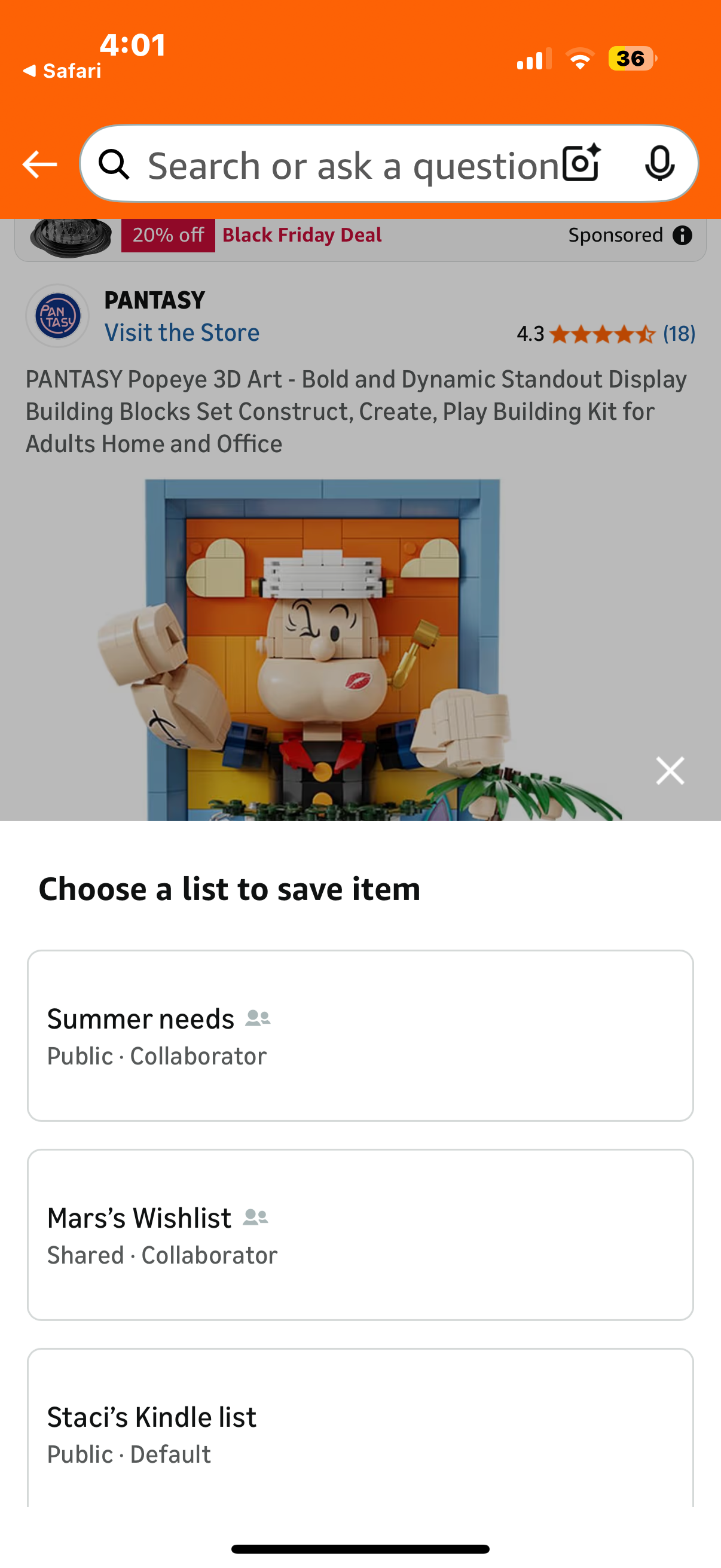 PANTASY Popeye 3D Art - Bold and Dynamic Standout Display Building Blocks Set Construct, Create, Play Building Kit for Adults Home and Office