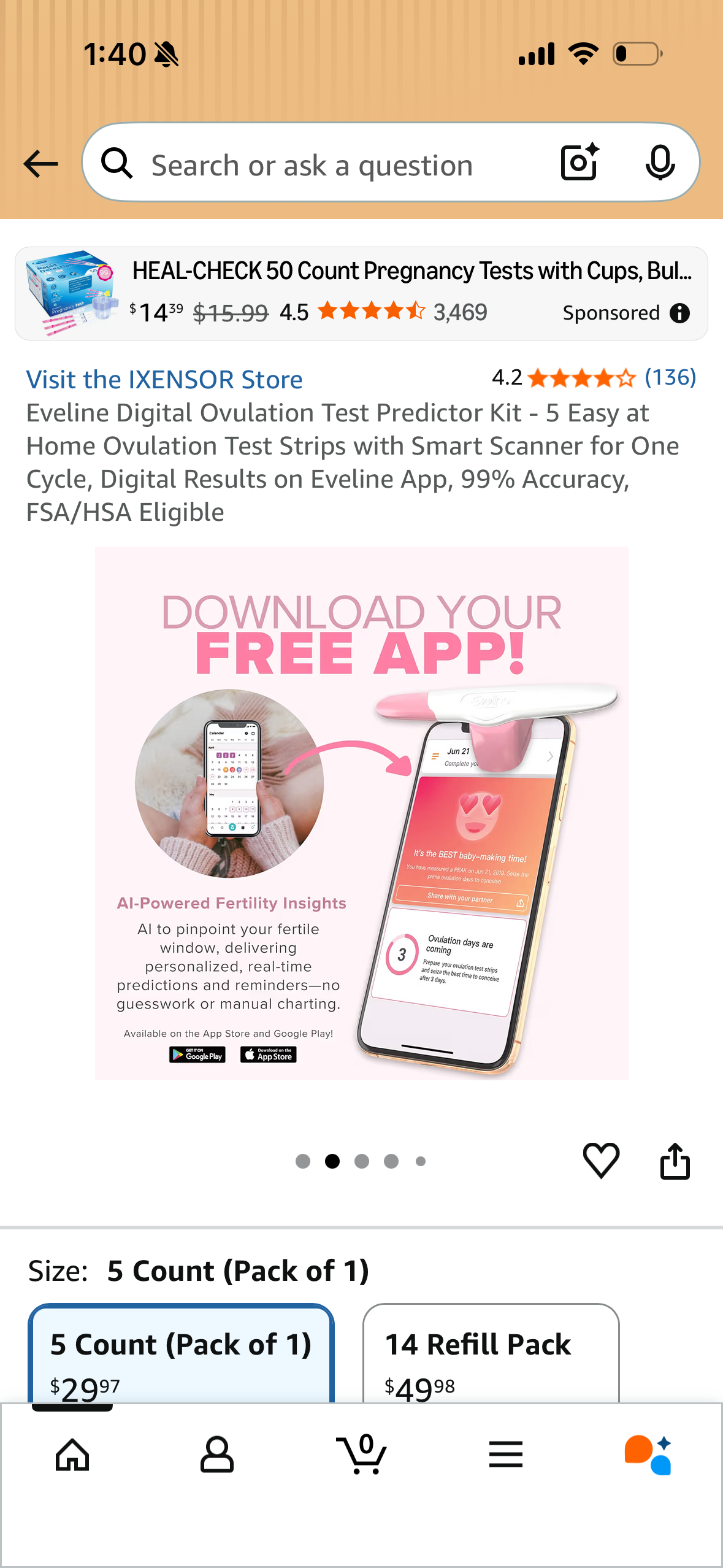 Eveline Digital Ovulation Test Predictor Kit - 5 Easy at Home Ovulation Test Strips with Smart Scanner for One Cycle, Digital Results on Eveline App, 99% Accuracy, FSA/HSA Eligible