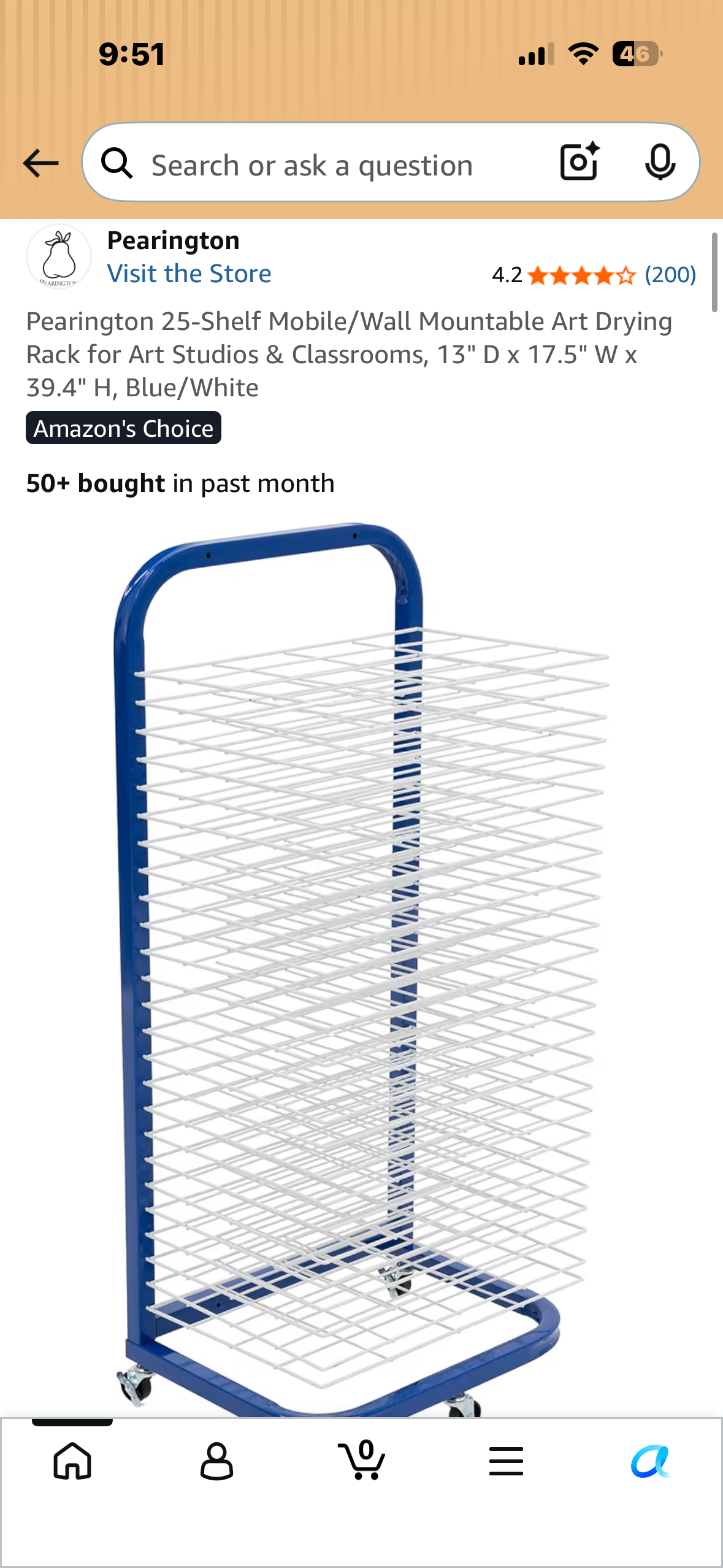 Pearington 25-Shelf Mobile/Wall Mountable Art Drying Rack for Art Studios & Classrooms, 13" D × 17.5" W x 39.4" H, Blue/White