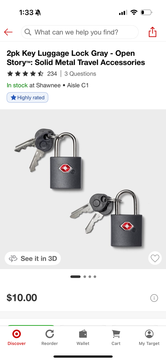 2pk Key Luggage Lock Gray - Open Story™: Solid Metal Travel Accessories
