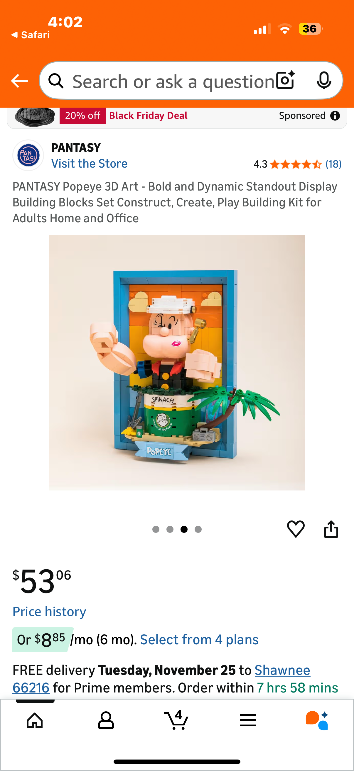 PANTASY Popeye 3D Art - Bold and Dynamic Standout Display Building Blocks Set Construct, Create, Play Building Kit for Adults Home and Office