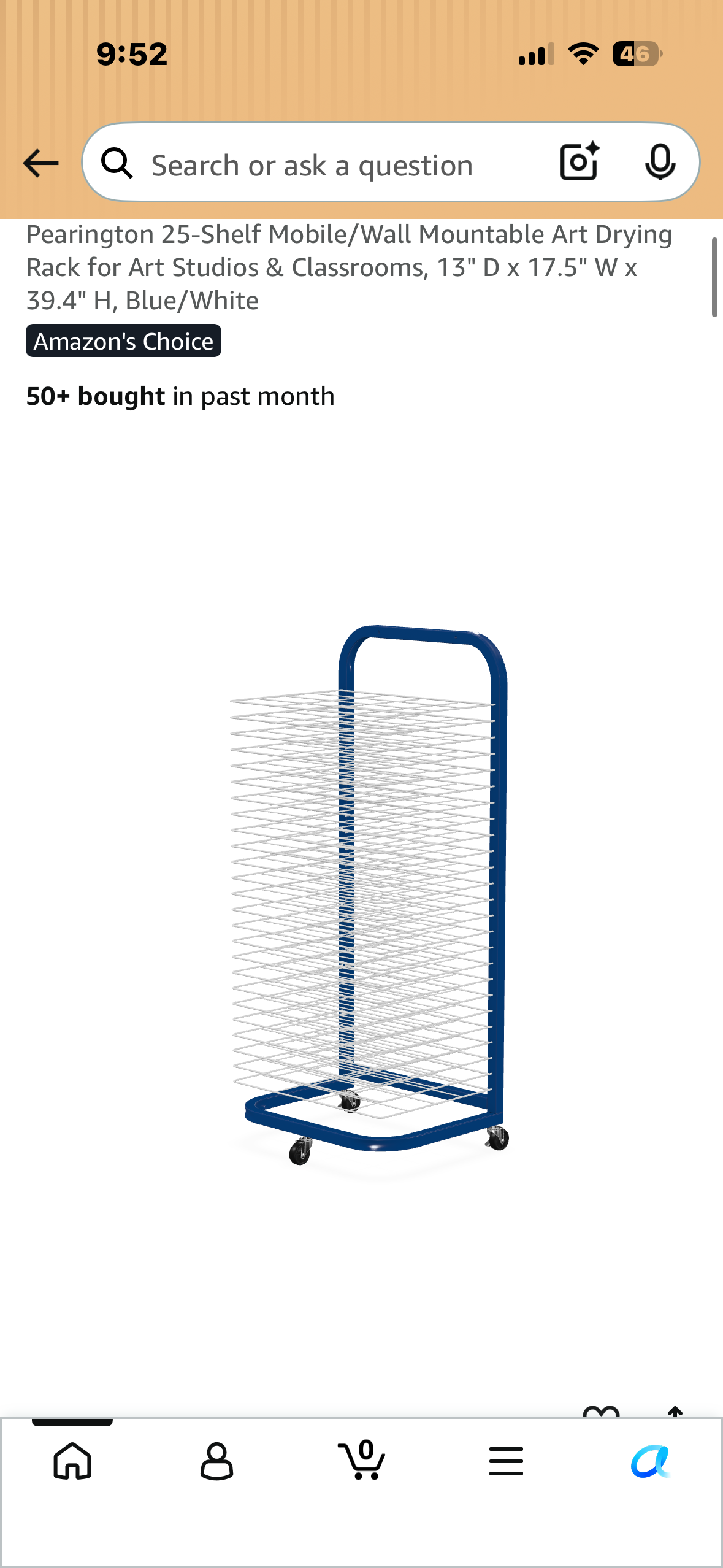 Pearington 25-Shelf Mobile/Wall Mountable Art Drying Rack for Art Studios & Classrooms, 13" D × 17.5" W x 39.4" H, Blue/White