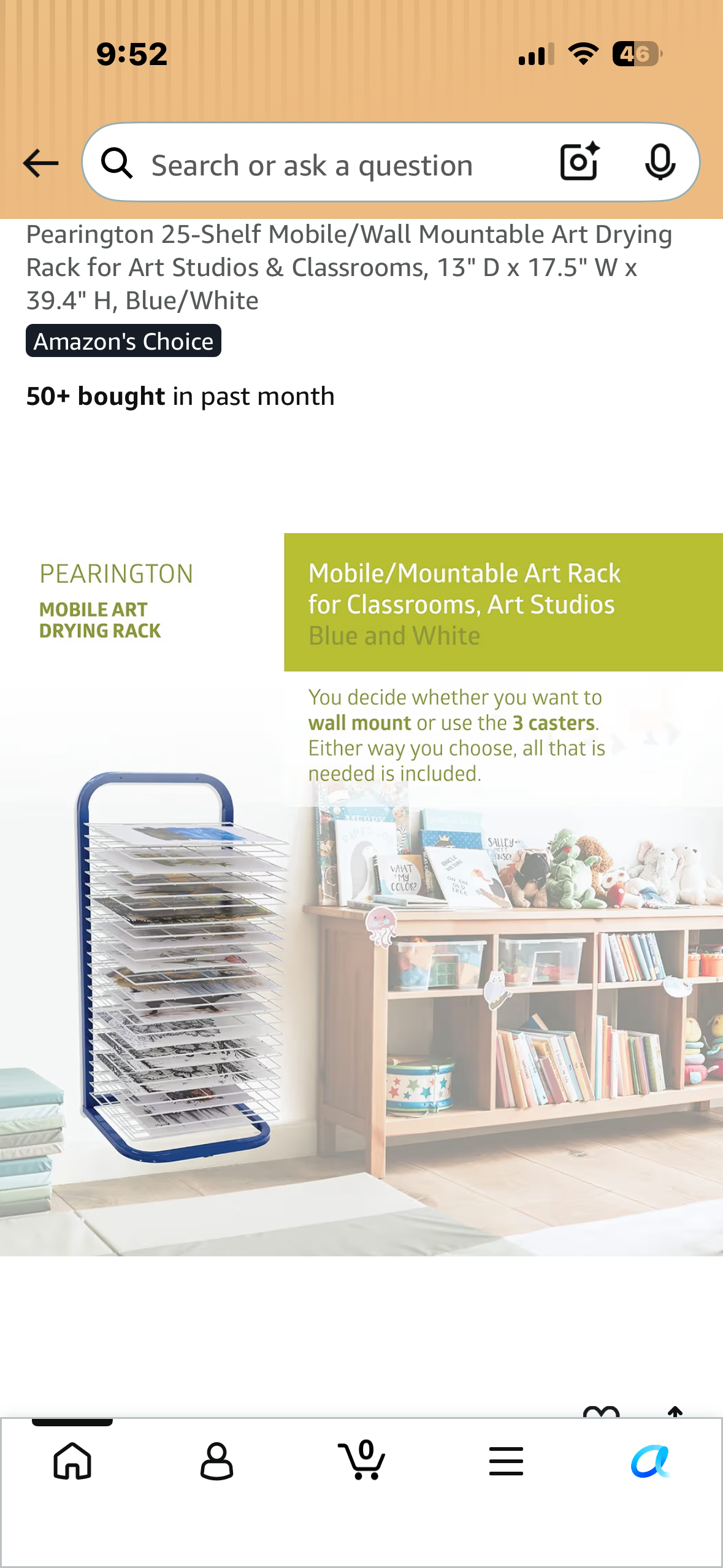Pearington 25-Shelf Mobile/Wall Mountable Art Drying Rack for Art Studios & Classrooms, 13" D × 17.5" W x 39.4" H, Blue/White