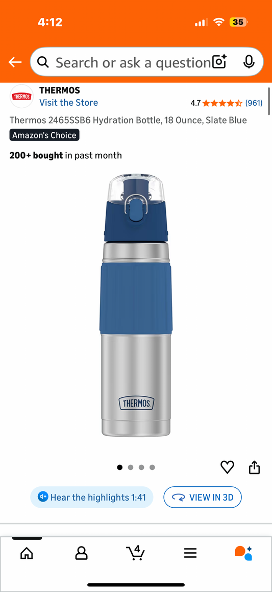 Thermos Hydration Bottle, 18 Ounce, Slate Blue