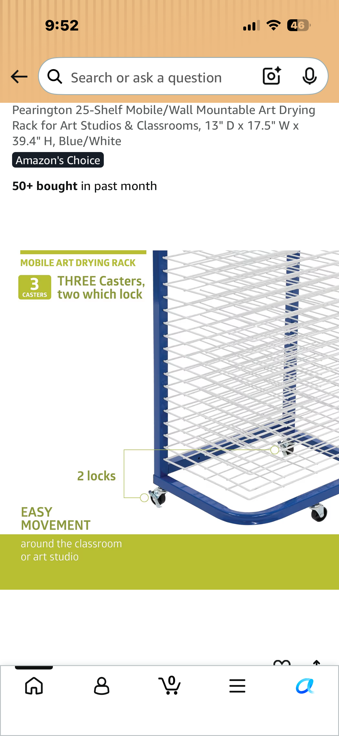 Pearington 25-Shelf Mobile/Wall Mountable Art Drying Rack for Art Studios & Classrooms, 13" D × 17.5" W x 39.4" H, Blue/White