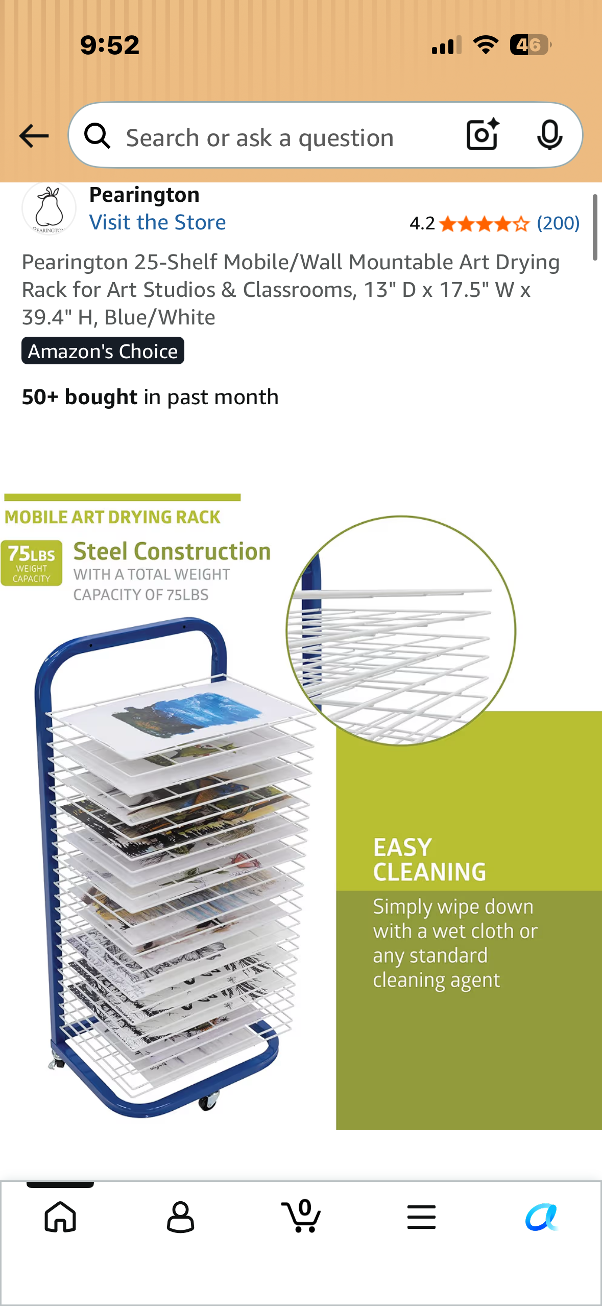 Pearington 25-Shelf Mobile/Wall Mountable Art Drying Rack for Art Studios & Classrooms, 13" D × 17.5" W x 39.4" H, Blue/White