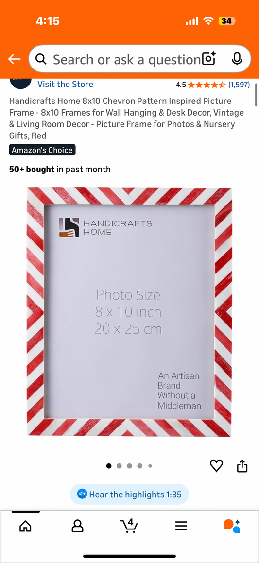 Handicrafts Home 8x10 Chevron Pattern Inspired Picture Frame - 8x10 Frames for Wall Hanging & Desk Decor, Vintage & Living Room Decor - Picture Frame for Photos & Nursery Gifts, Red