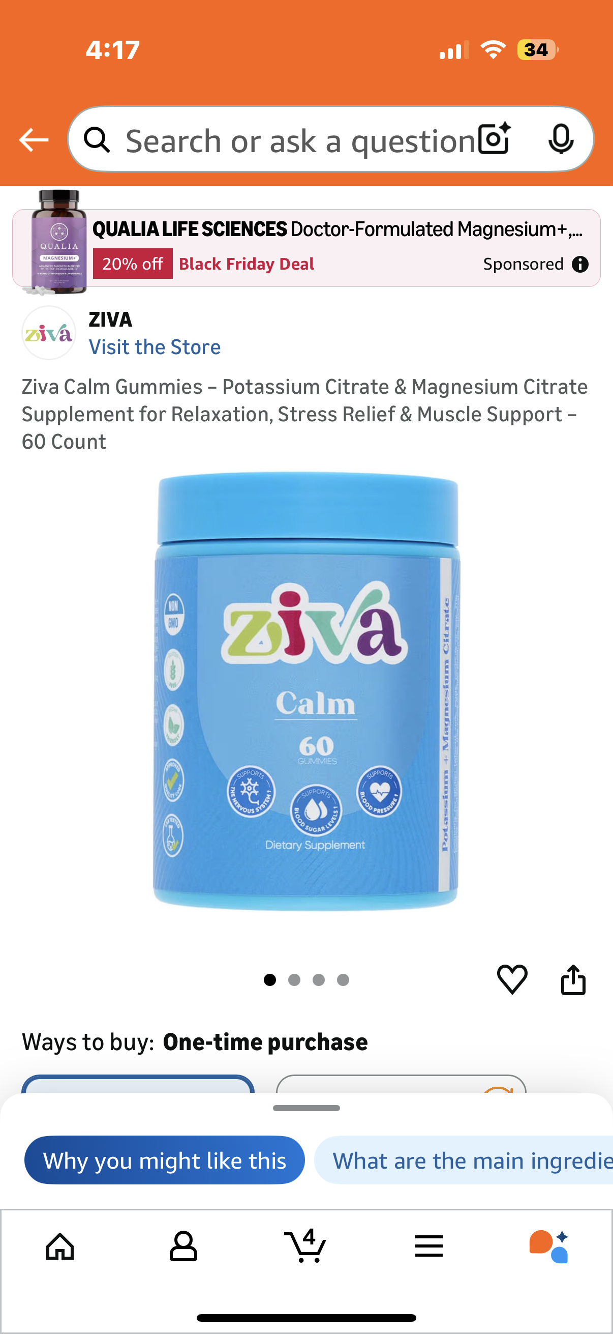 Ziva Calm Gummies – Potassium Citrate & Magnesium Citrate Supplement for Relaxation, Stress Relief & Muscle Support – 60 Count