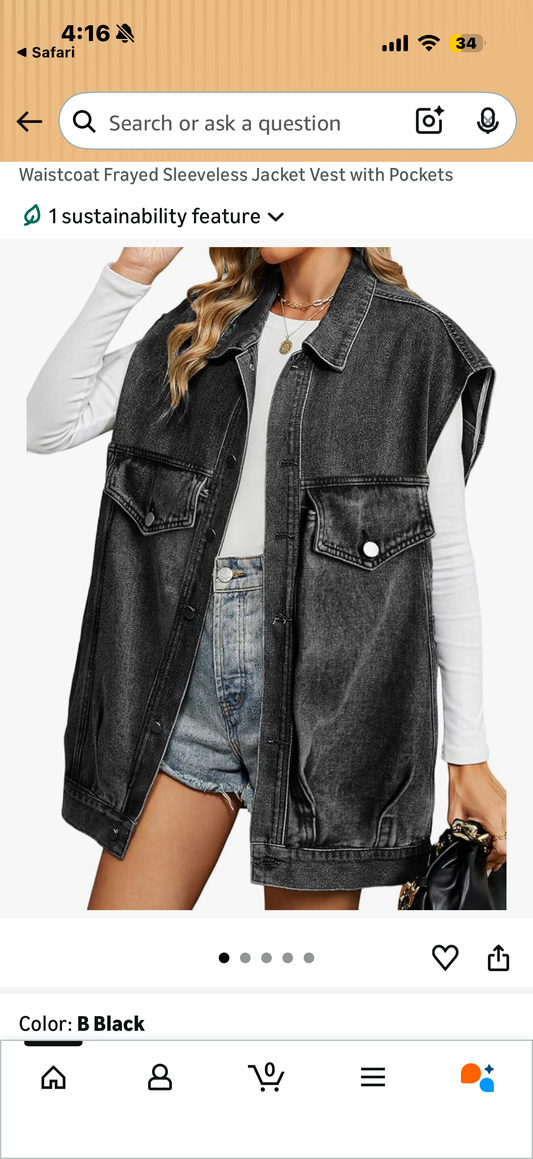 EMMIOL Denim Vest Womens Oversized Casual Jean Waistcoat Frayed Sleeveless Jacket Vest with Pockets (Size XL)