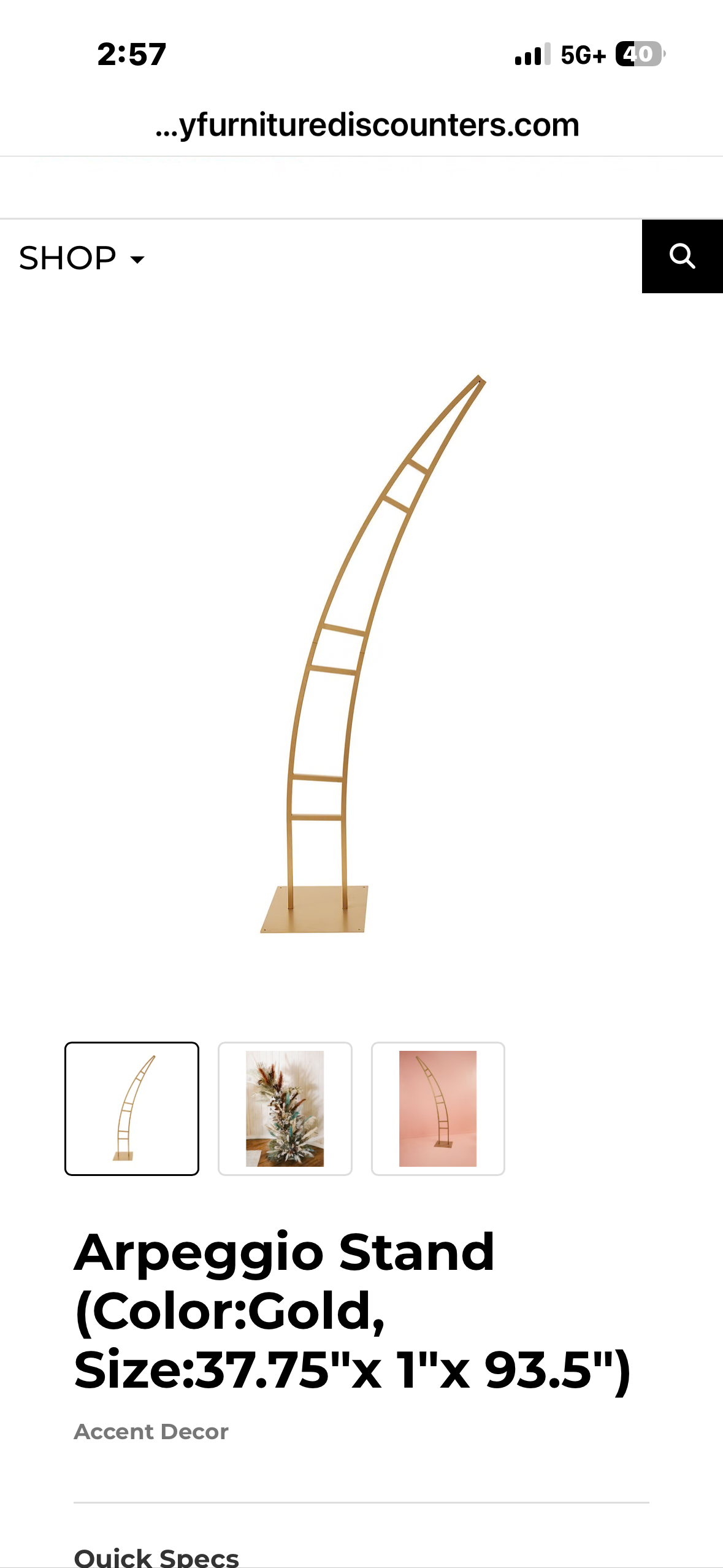 Arpeggio Stand 37.75" X 1" X 93.5”, Gold (L1191)