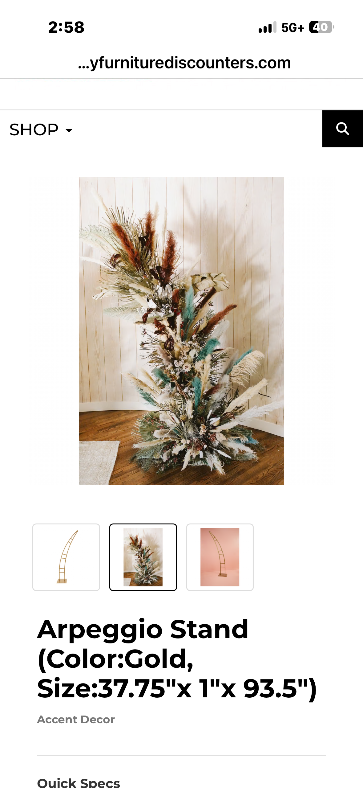 Arpeggio Stand 37.75" X 1" X 93.5”, Gold (L1191)