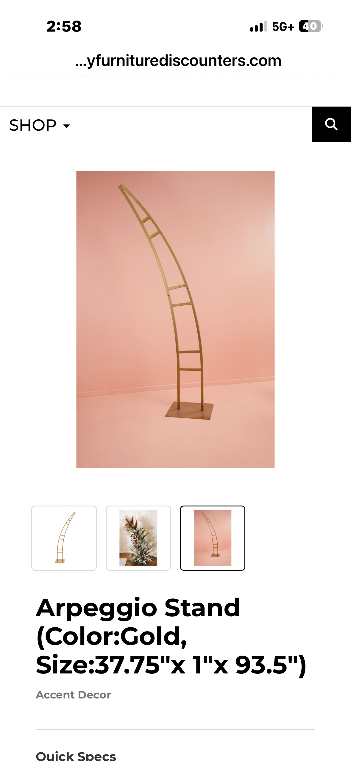 Arpeggio Stand 37.75" X 1" X 93.5”, Gold (L1191)