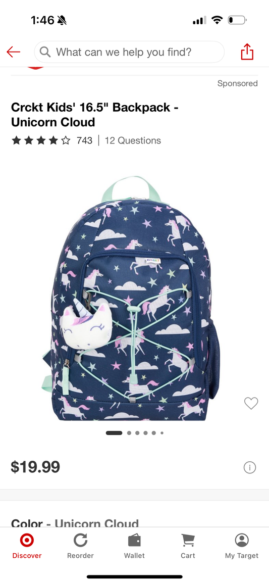 Crckt Kids' 16.5" Backpack - Unicorn Cloud