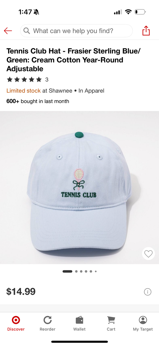 Tennis Club Hat - Frasier Sterling Blue/ Green: Cream Cotton Year-Round Adjustable
