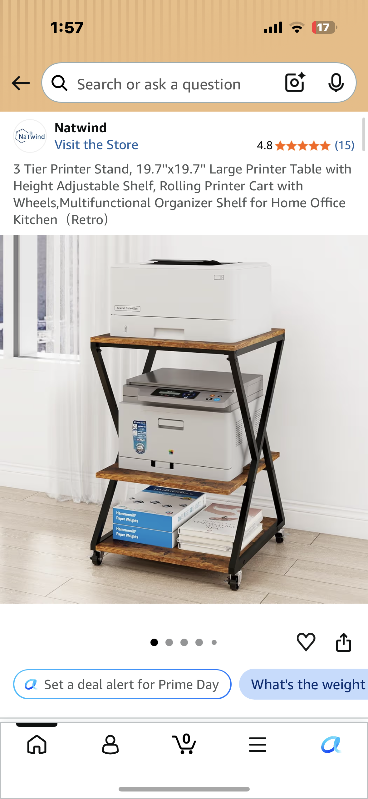 3 Tier Printer Stand, 19.7''x19.7'' Large Printer Table with Height Adjustable Shelf, Rolling Printer Cart with Wheels, Multifunctional Organizer