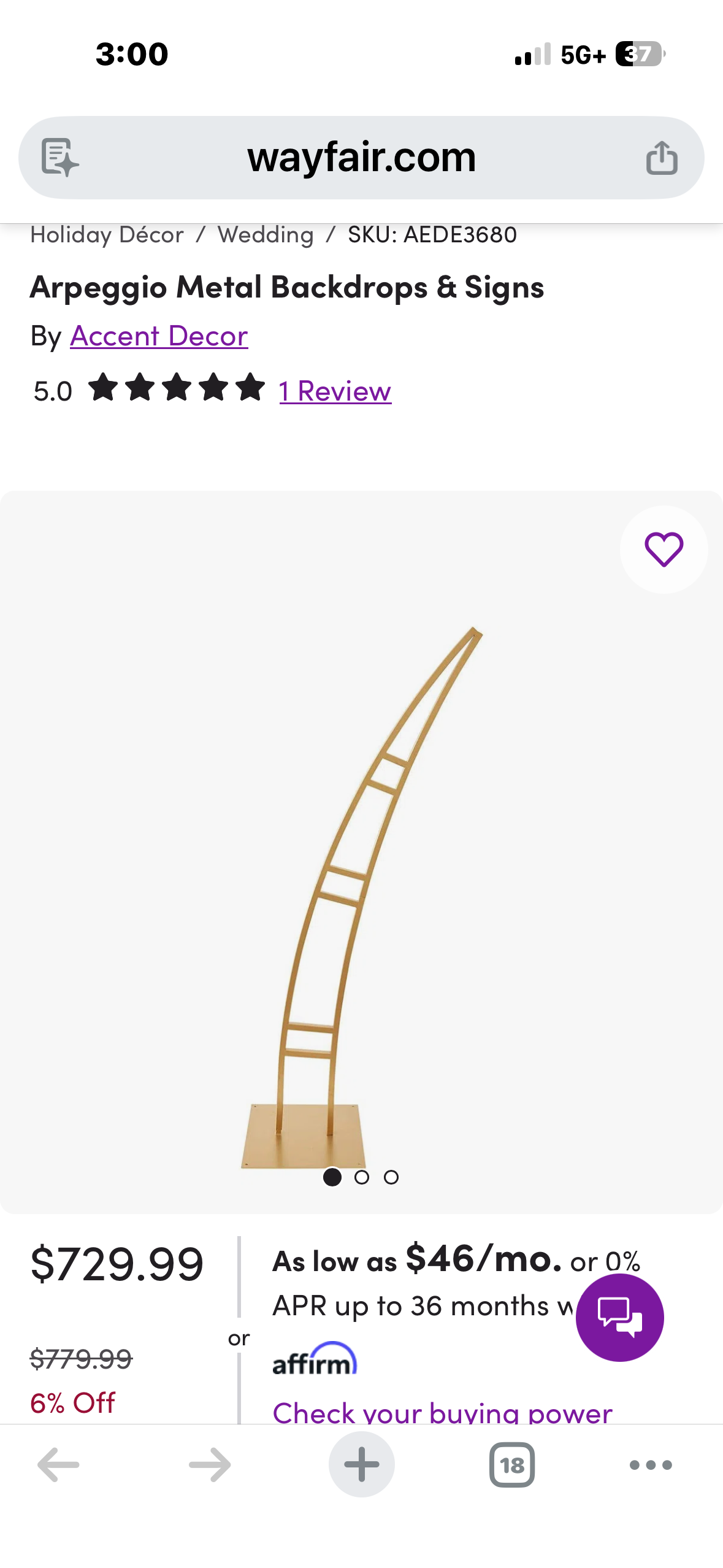 Arpeggio Stand 37.75" X 1" X 93.5”, Gold (L1191)