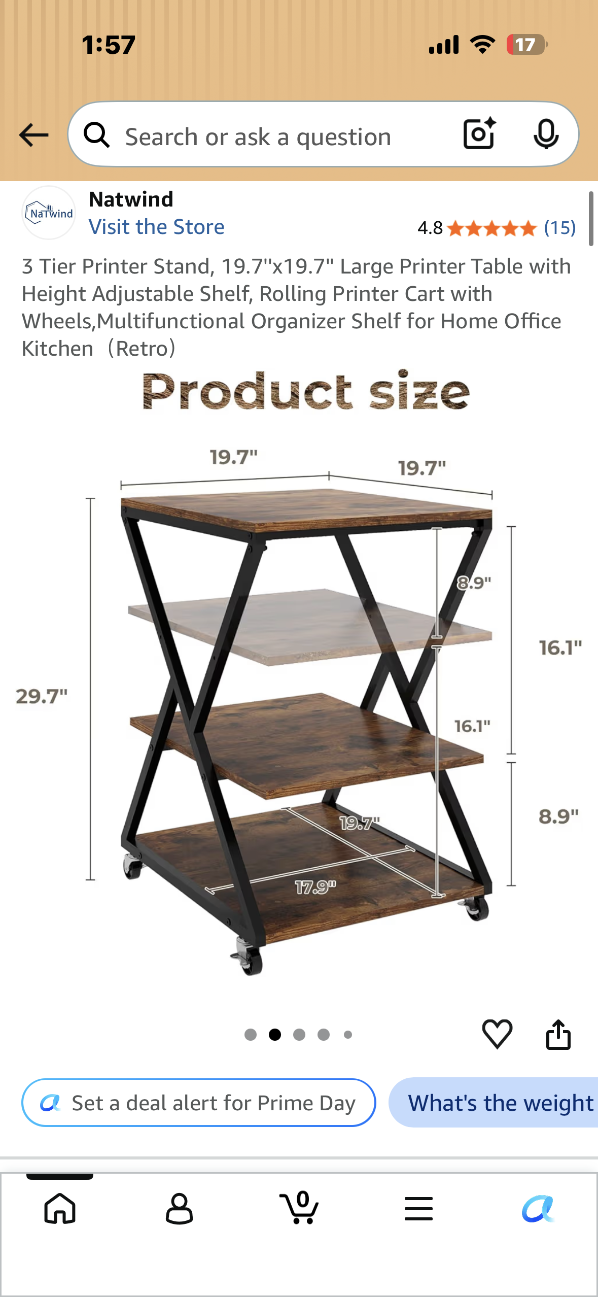 3 Tier Printer Stand, 19.7''x19.7'' Large Printer Table with Height Adjustable Shelf, Rolling Printer Cart with Wheels, Multifunctional Organizer