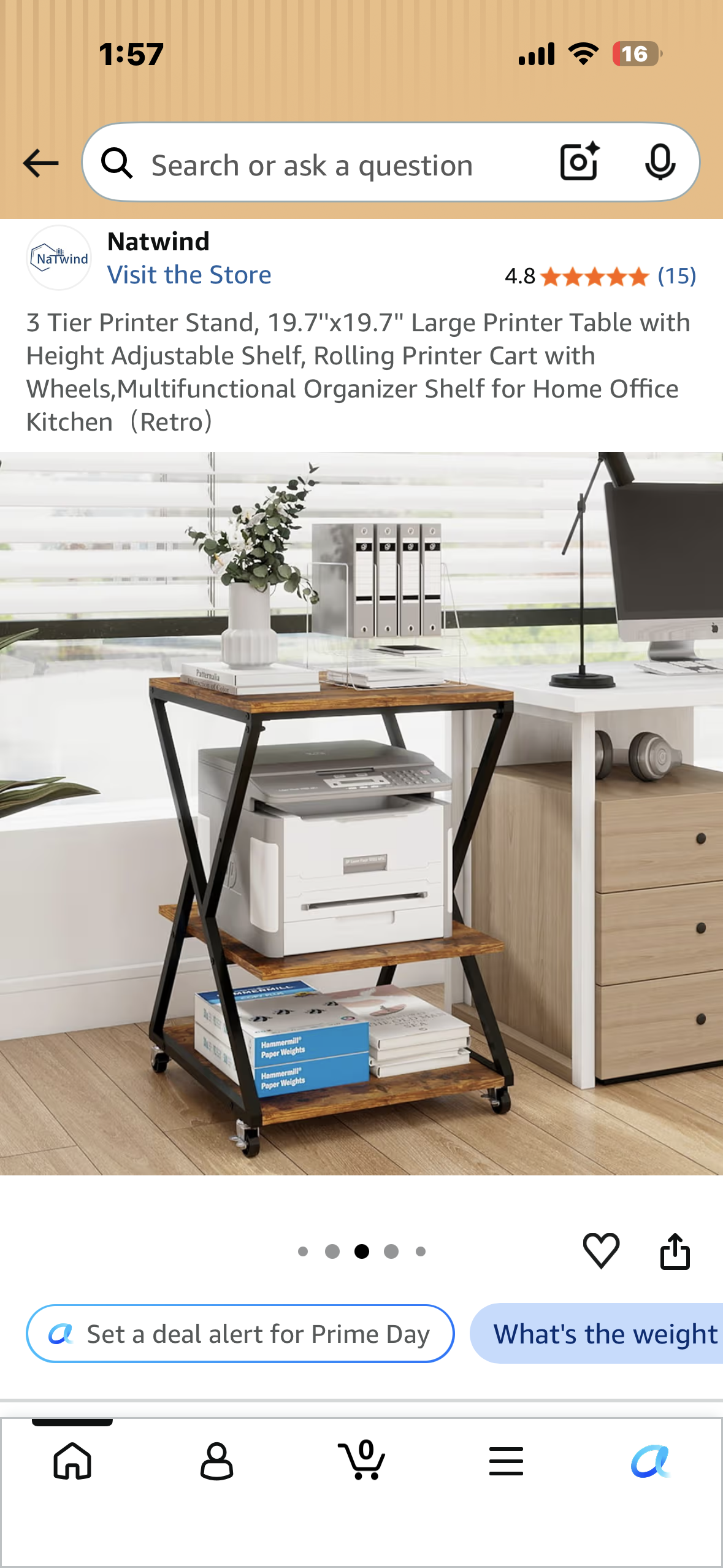 3 Tier Printer Stand, 19.7''x19.7'' Large Printer Table with Height Adjustable Shelf, Rolling Printer Cart with Wheels, Multifunctional Organizer
