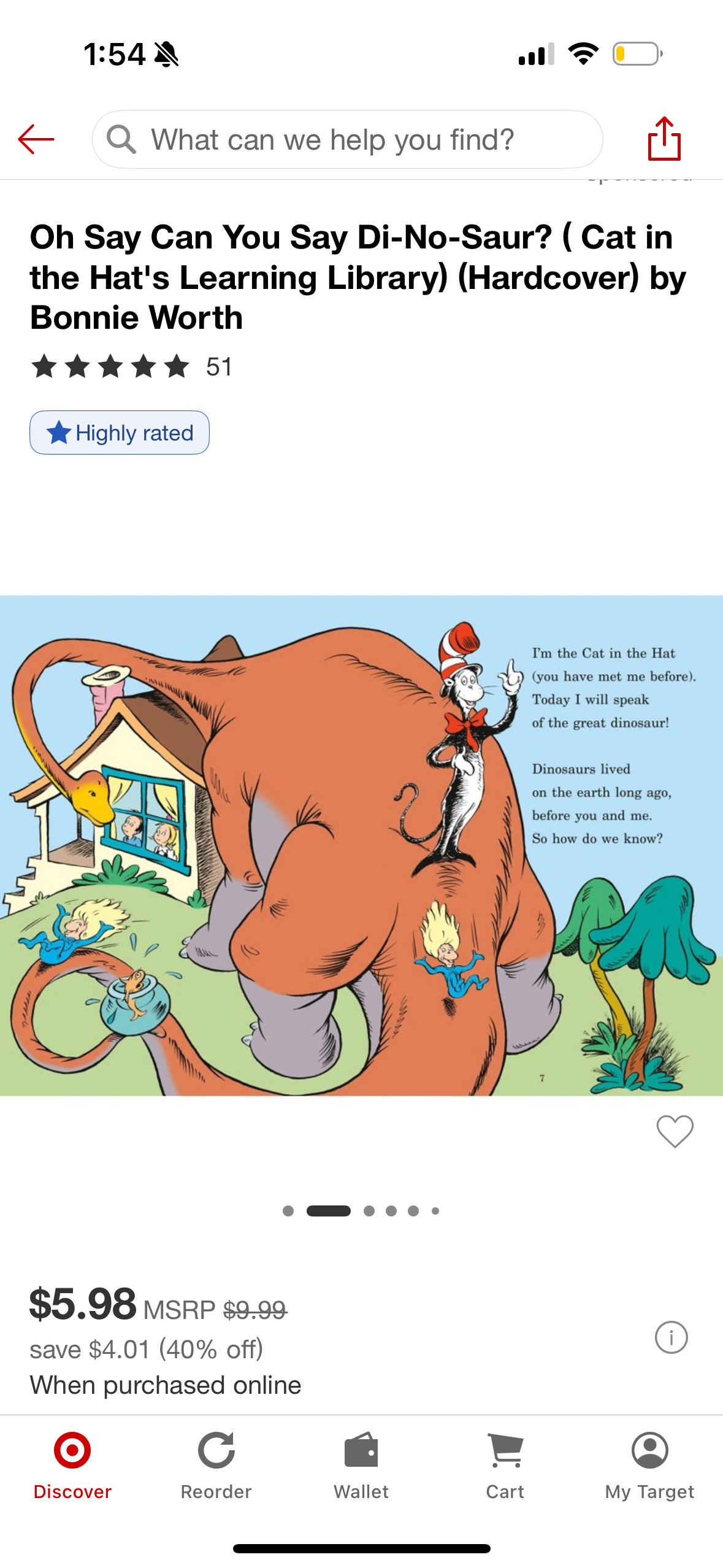 Oh Say Can You Say Di-No-Saur? ( Cat in the Hat's Learning Library) (Hardcover) by Bonnie Worth