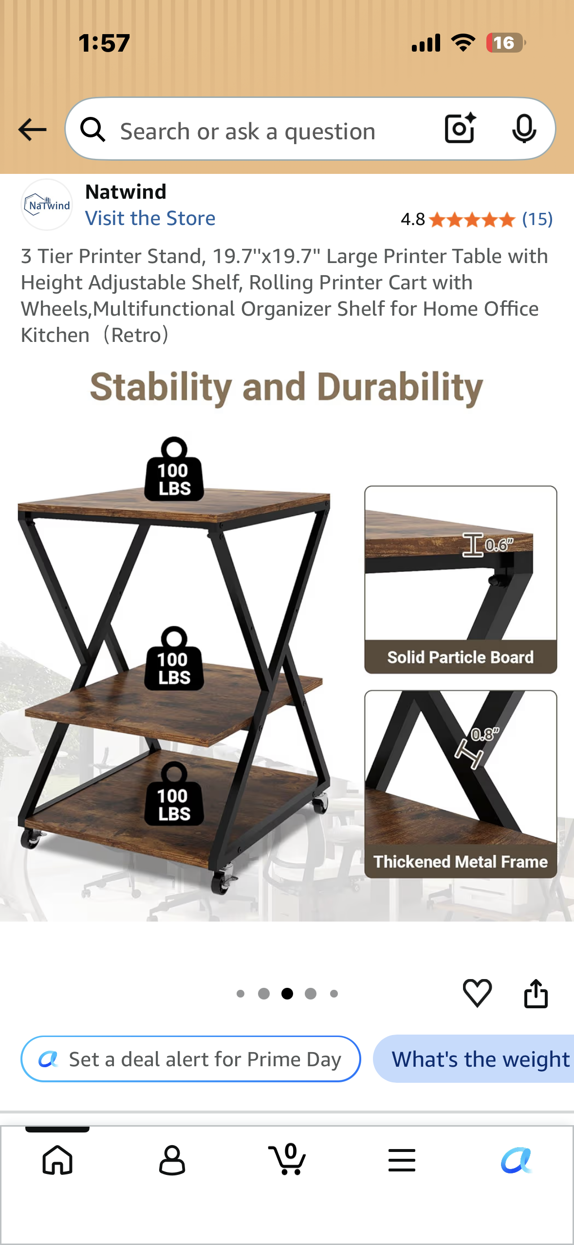 3 Tier Printer Stand, 19.7''x19.7'' Large Printer Table with Height Adjustable Shelf, Rolling Printer Cart with Wheels, Multifunctional Organizer