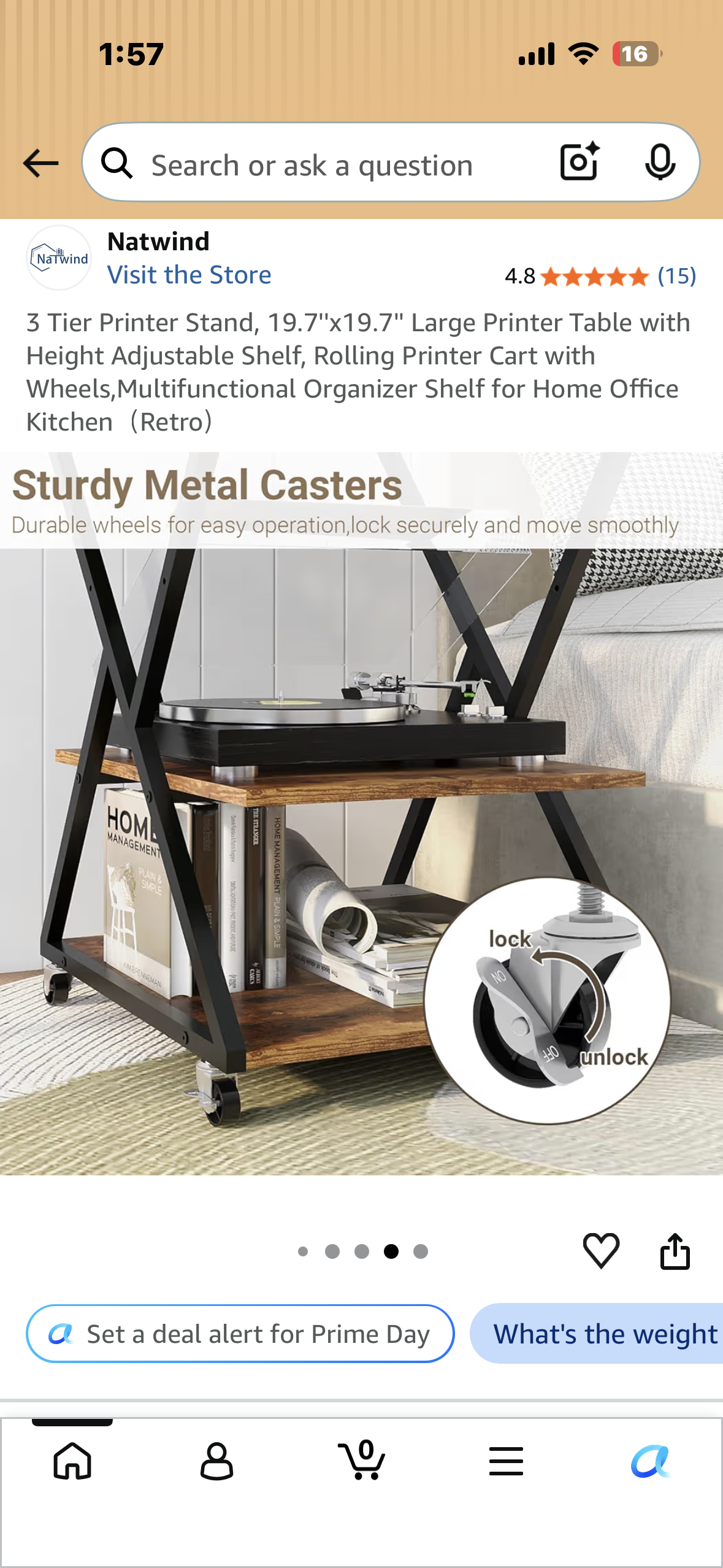 3 Tier Printer Stand, 19.7''x19.7'' Large Printer Table with Height Adjustable Shelf, Rolling Printer Cart with Wheels, Multifunctional Organizer